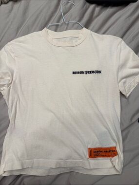 Heron Preston Cream Short-Sleeve Logo Tee with Orange Label